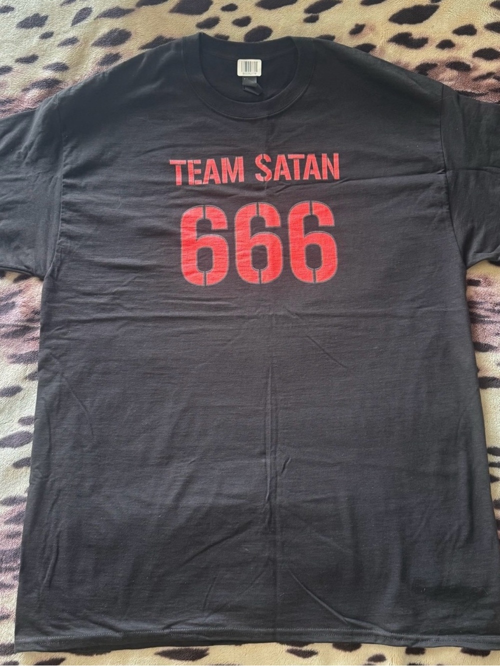 Black "Team Satan 666" Graphic Tee - Bold Red Print